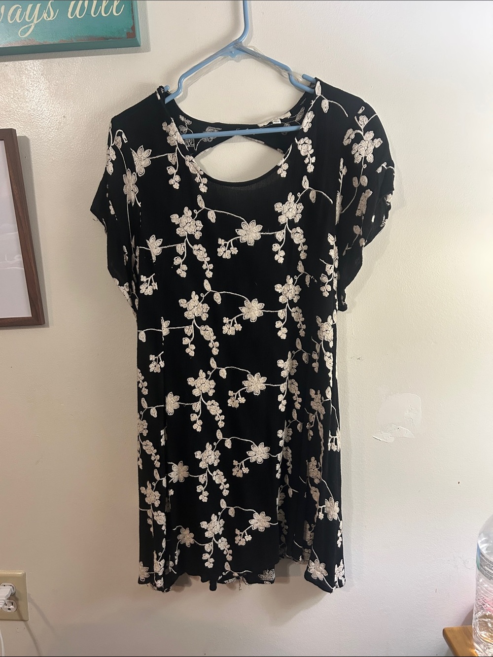 Umgee Black Floral Cutout Dress with White Blossoms
